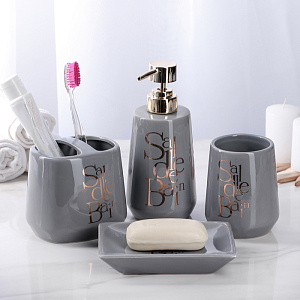 Набор для ванной 4 предмета Bonjour мыльница дозатор для мыла 2стакана лаванда керамика 000000000001211485