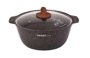 Кастрюля-жаровня 4л KUKMARA Granit Ultra Original стеклянная крышка антипригарное покрытие литой алюминий 000000000001204823