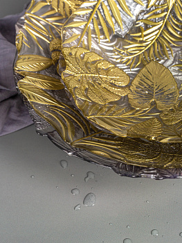 Блюдо сервировочное 22см EFE GLASS Листья золото стекло 000000000001213520