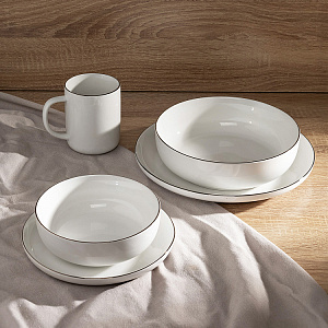 Тарелка обеденная 25,7см DE'NASTIA GOLD MOOD серебряння кайма белый фарфор 000000000001227041