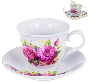 Пара чайная 220мл/блюдце OLAFF Корзина цветами Флора подарочная упаковка фарфор 000000000001197805