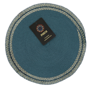 Салфетка сервировочная D36см DE'NASTIA зеленая с золотистой строчкой по кругу 70% полипропилен 30% полиэстер 000000000001208013