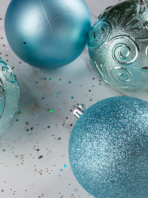 Набор украшений декоративных 4шт голубой (шар матовый 10см-1шт, шар с блестками 10см-1шт, шар с рисунком 10см-2шт) 000000000001208298