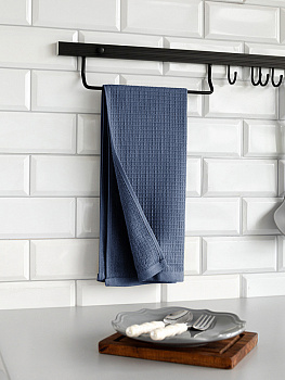 Полотенце кухонное DeNASTIA вафля/махра 470gsm 35x75, хлопок, темно-синий D100417 000000000001227646