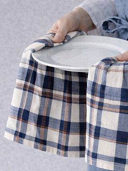 Полотенце кухонное 40x60см DE'NASTIA тартан 330гр белый/синий махра/лён хлопок 000000000001230497