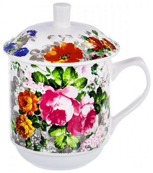 Кружка 350мл заварочная фарфор с металлическим ситом Цветение подарочная упаковка Флора Olaff 124-01114 000000000001197828