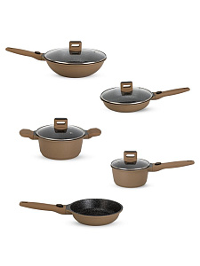 Набор посуды для приготовления 9 предметов (ковш 16см 1,4л/кастрюля 24см 4,6л/сковорода 20см, 24см/сковорода вок-28см/крышка 4шт) черный алюминий 000000000001229791