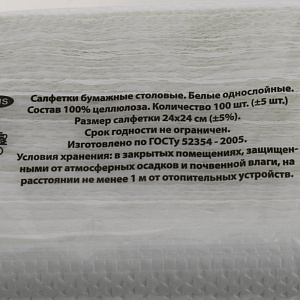 Салфетка бумажная 24x24см 100 листов NIKA белая однослойная перфорированная 000000000001188386