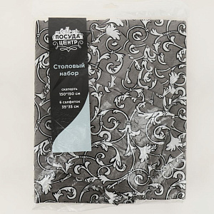 Набор для кухни рогожка 7 предметов ПОСУДА ЦЕНТР (скатерть 150х150см + 6 салфеток), Орнамент, ХЛОПОК 100%, PC05343 000000000001194458