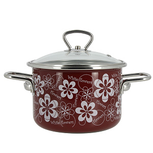 Кастрюля 2л VITROSS Белые цветы цилиндрическая форма вишнёвый эмалированная сталь 000000000001114766