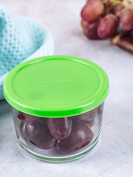 BASIC Контейнер 220мл 8,5х8,5х6см PASABAHCE зеленая крышка стекло 000000000001158129