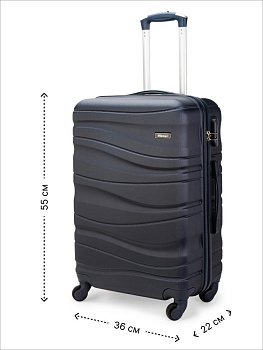 Чемодан на колесах S (36х22х55см) волна синий ABS 000000000001226520