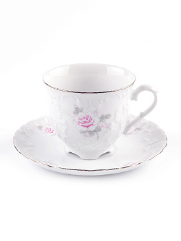Пара кофейная 170мл CMIELOW Рококо Бледная роза отводка платиной фарфор 000000000001214851