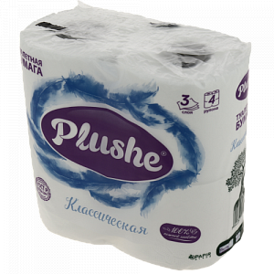 Туалетная бумага Plushe Deluxe Light Классическая 4 рулона по 15м трёхслойная белая 3016 000000000001202577