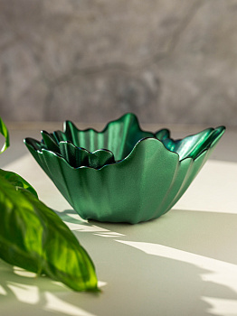 Ваза-конфетница 14см EFE GLASS Цветок металлик зеленый стекло 000000000001213536