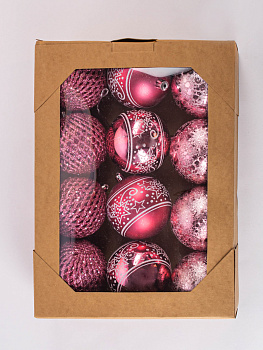 Набор новогодних шаров 12шт 8см розовый пластик 000000000001209028