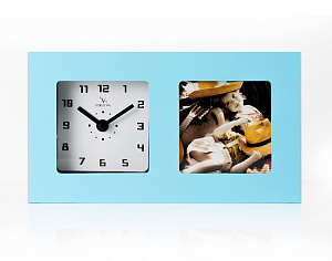 Часы настольные 6409  фоторамка, голубые 000000000001158337