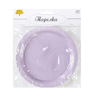 Набор тарелок бумажных 6шт 17см Веселая Затея Пастель лаванда 000000000001211902