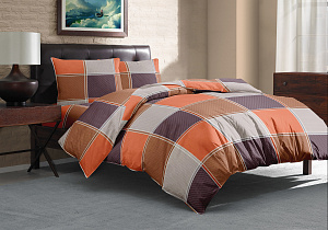 Комплект постельного белья 2,0сп LUCKY (пододеяльник 175х215см, простынь 200х220см, наволочки 50х70см-2шт) Клетка оранжевая поплин хлопок 100% 000000000001218242