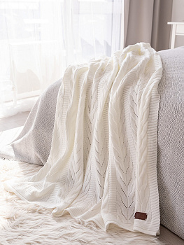 Плед 150х200см DE'NASTIA Коса молочный 100%акрил 000000000001212165