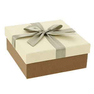 Коробка 17x17x7см подарочная с бантом Лен слоновая кость/орех/бежевая лента 000000000001205110