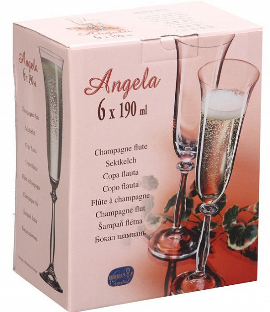 Набор бокалов для шампанского 6шт 190мл BOHEMIA CRISTAL Анжела с оптикой отводка золотом стекло 000000000001172644