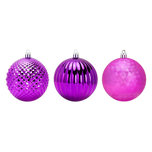 Декоративное украшение Набор шаров 3шт 8см фиолетовый пластик 000000000001224148
