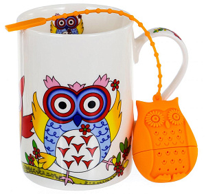 Кружка заварочная 310мл BALSFORD Совы силиконовое сито подарочная упаковка фарфор 000000000001197853