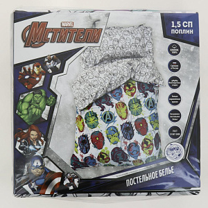 Комплект постельного белья 1,5-спальный Мстители пододеяльник143х215см простыня150х214см наволочки50х70см-1шт поплин 100%хлопок 000000000001206734