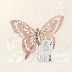 Новогоднее ёлочное украшение Бабочка в розовом из полиэстера на клипсе из черного металла 18,5x14x1см 82247 000000000001201778