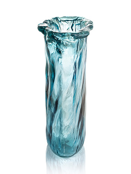 Ваза декоративная 2,5л 21,5x8x25см DE'NASTIA Египет волнистый край ручная работа голубой стекло 000000000001220901