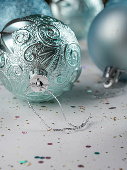 Набор украшений декоративных 9шт голубой пластик (шар матовый 6см-2шт, шар с блестками 6см-2шт, шар с рисунком 6см-5шт) 000000000001208296