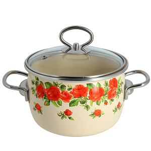 Кастрюля 2л VITROSS Rosa сферическая форма слоновая кость эмалированная сталь 000000000001101621