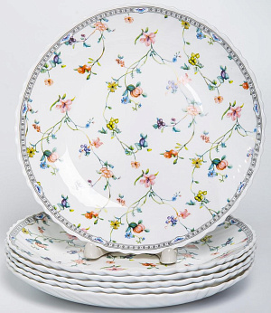 Набор столовый 19 предметов OLAFF ЗИРАНА (тарелки: 19см-6шт, 24см-6шт, салатники: 650мл 17,5см-6шт, 1,5л 23см-1шт) опал 000000000001211225