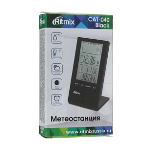 Метеостанция с термометром и гигрометром RITMIX CAT-040 BLACK часы/будильник/календарь батарейка LR1140-1шт(входит в комплект) 000000000001214183