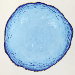 Салатник 13см/350мл LUCKY маленький голубой с золотой каймой стекло 000000000001208544