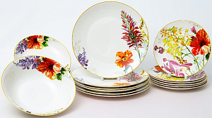 Набор столовой посуды 19 предметов BALSFORD Акварельный букет (обеденная 27см-6шт/десертная 20,5см-6шт/салатник 20,5см-6шт/салатник 23см 1,2л) фарфор 000000000001204596