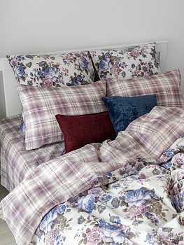 КомплектПостельногоБельяЕвроDE'NASTIA(пододеяльник200х220смПростыня230х260смНаволочки50x70см2шт/70х70см2шт)DreamПионыКлетка фиолетовыйбелыйЖатыйХлопок 000000000001227501