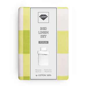 Комплект постельного белья 1,5сп LUCKY (пододеяльник, наволочка 50х70см-1шт) клетка фисташковый хлопок 100% 000000000001217146