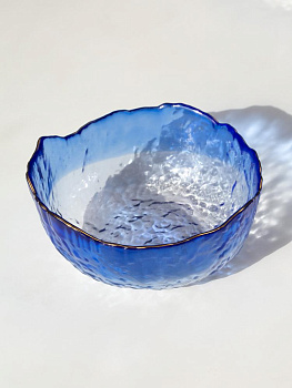 Салатник 13x6,5см/350мл LUCKY маленький синий/белый с золотой каймой стекло 000000000001217901