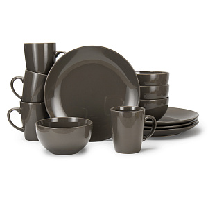 Набор столовой посуды 12 предметов White gray stripe (обеденная 26,5см-4шт/салатник 14см-4шт/кружка 340мл-4шт) керамика 000000000001217939