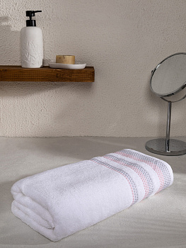 Полотенце махровое LUCKY Бордюр точки 450gsm 70x140 100% хлопок, белый/ розовый D100408 000000000001227651