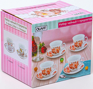 Набор чайный 8 предметов (чашка 230мл-4шт/блюдце-4шт) OLAFF ФИОНА Розэ подарочная упаковка фарфор 000000000001204600