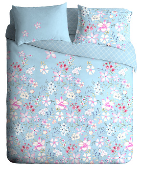 Комплект постельного белья  1,5спальное "Павлайн""Naturelle"бязь Авиньон вид1(голубой)плотность125гр,100%хлопок 000000000001197988