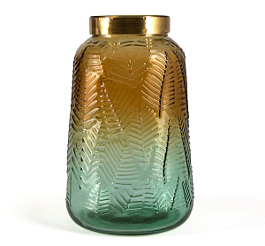 Ваза 22см Palm Leaf декоративная с золотым горлышком стекло 000000000001213634