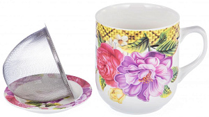 Кружка заварочная 350мл OLAFF Корзина цветов Флора металлическое сито подарочная упаковка фарфор 000000000001197830