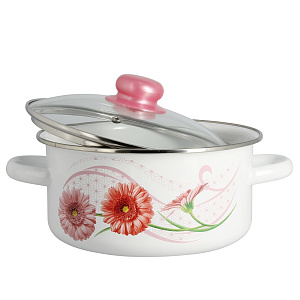 Кастрюля 3л СТАЛЬЭМАЛЬ Герберы цилиндрическая форма эмалированная сталь 000000000001121327