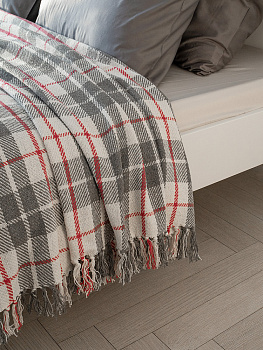 Покрывало 150x200см DE'NASTIA клетка серый/белый хлопок 000000000001229648