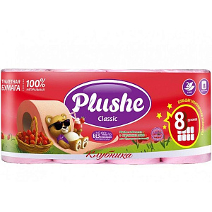 Бумага туалетеная 8шт 18м PLUSHE Classic Клубника 2х слойная розовый 000000000001215215