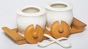 Набор банок 2шт 320мл BALSFORD РОЗА с ложками на стенде подарочная упаковка фарфор 000000000001206633